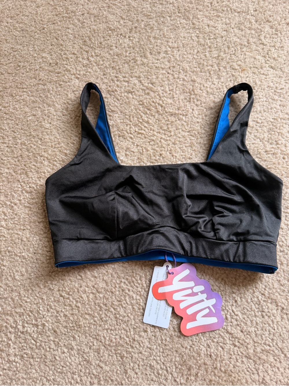 Fabletics Black Sports Bra with Blue Lining